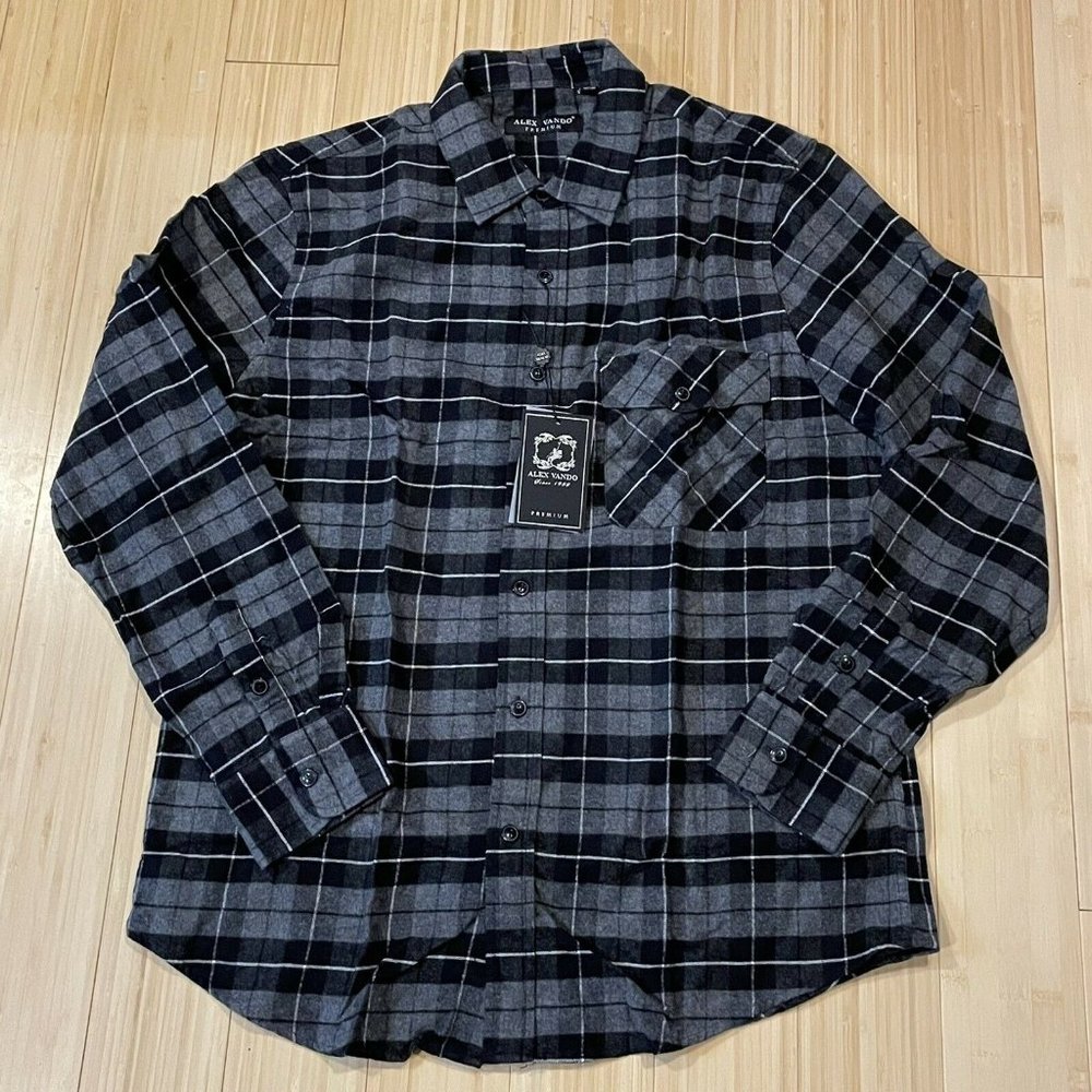 ALEX VANDO PREMIUM Long Sleeve Shirt Mens Size Medium Flannel Charcoal